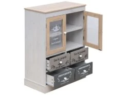 Armoire Vitrine Shabby 4 Tiroirs Et 2 Portes En Bois Blanc Beige Gris -Fren Soldes Boutique meuble de rangement 12522529