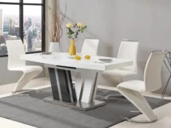 Ensemble Table NOAMI + 4 Chaises TWIZY - Blanc Et Gris
