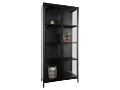 Brisbane - Vaisselier En Verre Et Métal H175cm - Couleur - Noir -Fren Soldes Boutique vitrine 13287575