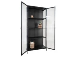 Brisbane - Vaisselier En Verre Et Métal H175cm - Couleur - Noir -Fren Soldes Boutique vitrine 13287577