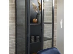 Brisbane - Vaisselier En Verre Et Métal H175cm - Couleur - Noir -Fren Soldes Boutique vitrine 13287583