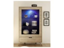 Vitrine 2 Portes 1 Tiroir Chêne Clair - PALERME