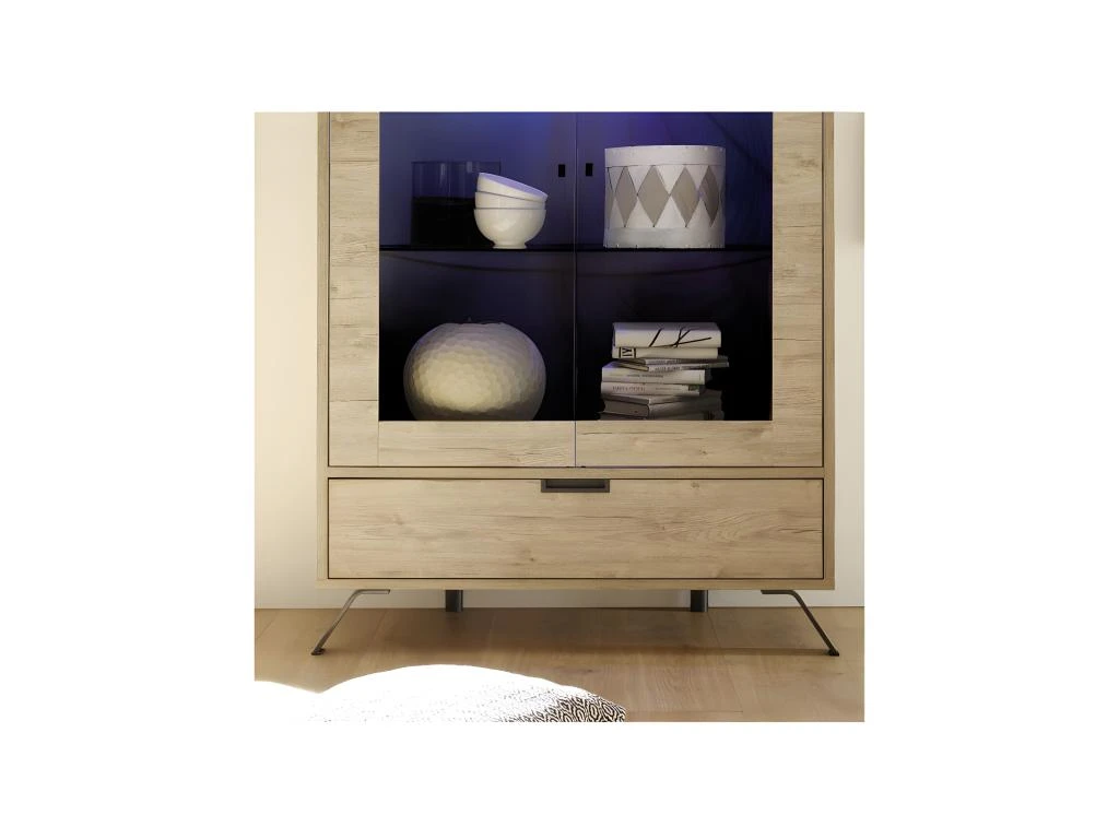 Vitrine 2 Portes 1 Tiroir Chêne Clair - PALERME 2 Vitrine 2 Portes 1 Tiroir Chêne Clair - PALERME – Image 2
