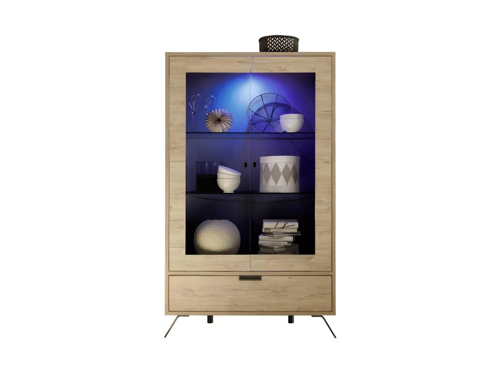 Vitrine 2 Portes 1 Tiroir Chêne Clair - PALERME 3 Vitrine 2 Portes 1 Tiroir Chêne Clair - PALERME – Image 3