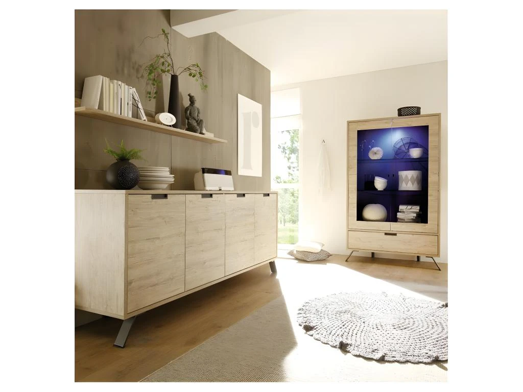 Vitrine 2 Portes 1 Tiroir Chêne Clair - PALERME 4 Vitrine 2 Portes 1 Tiroir Chêne Clair - PALERME – Image 4