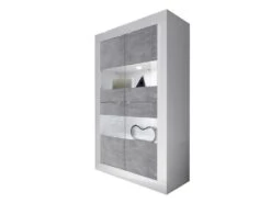 Vitrine COMETE - LEDs - 4 Portes - Blanc Laqué & Béton -Fren Soldes Boutique vitrine 15893419