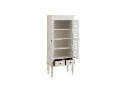 Vitrine 2 Portes 2 Tiroirs Verre/Bois Blanc - BYSHA -Fren Soldes Boutique vitrine 17626063