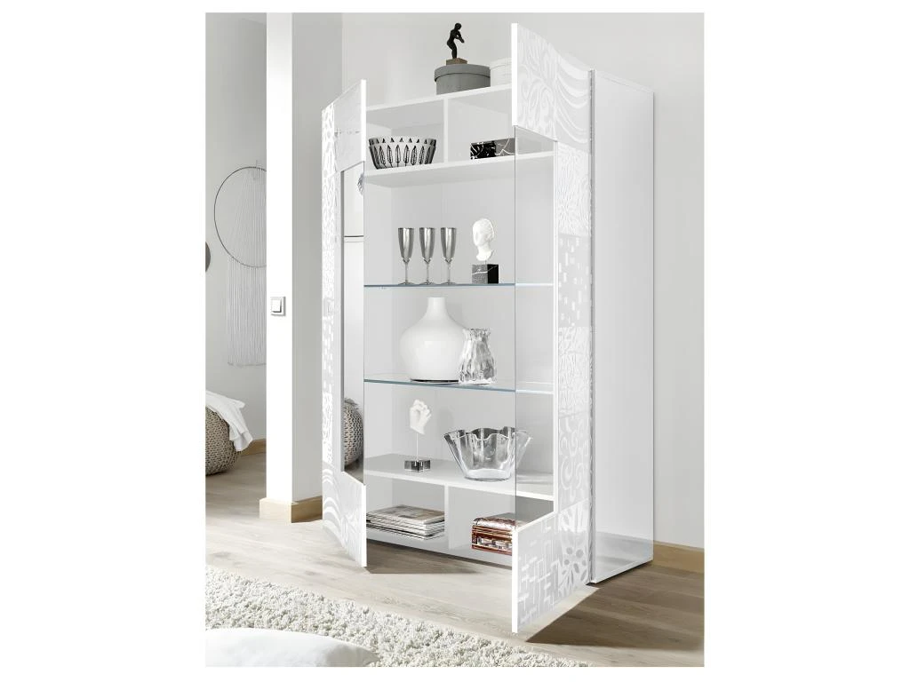 Vitrine 2 Portes Laqué Blanc Brillant - BARI 2 Vitrine 2 Portes Laqué Blanc Brillant - BARI – Image 2