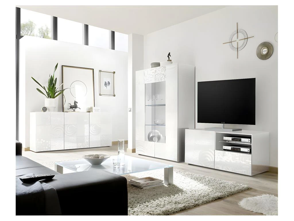 Vitrine 2 Portes Laqué Blanc Brillant - BARI 4 Vitrine 2 Portes Laqué Blanc Brillant - BARI – Image 4