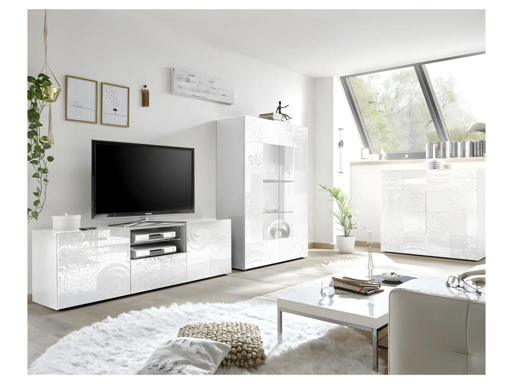 Vitrine 2 Portes Laqué Blanc Brillant - BARI 6 Vitrine 2 Portes Laqué Blanc Brillant - BARI – Image 6