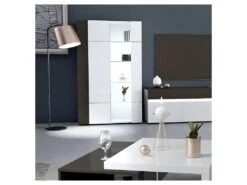 Vitrine 2 Portes Gris/Blanc Brillant - WATOM -Fren Soldes Boutique vitrine 17626339