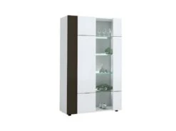Vitrine 2 Portes Gris/Blanc Brillant - WATOM -Fren Soldes Boutique vitrine 17626341