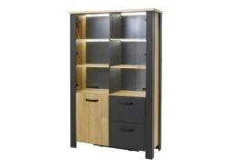 Vitrine 3 Portes 2 Tiroirs Chêne Naturel/Noir - ARTEMIS