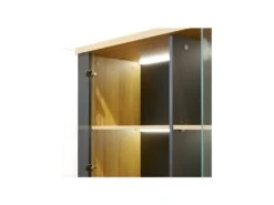 Vitrine 3 Portes 2 Tiroirs Chêne Naturel/Noir - ARTEMIS -Fren Soldes Boutique vitrine 17635969