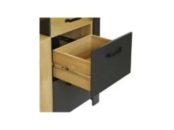 Vitrine 3 Portes 2 Tiroirs Chêne Naturel/Noir - ARTEMIS -Fren Soldes Boutique vitrine 17635971