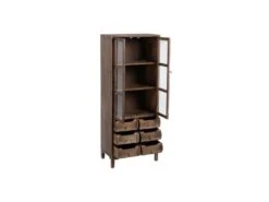 Vitrine 2 Portes 6 Tiroirs Bois/Jute - JUPA -Fren Soldes Boutique vitrine 17635979