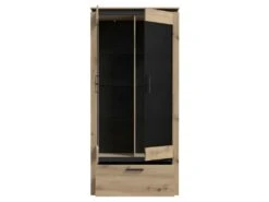 Vitrine H198 Cm Décor Chêne Clair Et Noir Avec Poignées Métal - LEILA -Fren Soldes Boutique vitrine 17701685