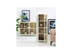 Vitrine 1 Porte Dessins Géométriques Blanc/Métal- HEXA -Fren Soldes Boutique vitrine 17786511