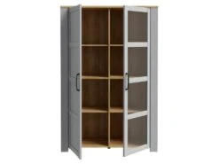 Vitrine H161 Cm Décor Chêne Gris Et Clair Avec Poignées Noir - ANTIBES -Fren Soldes Boutique vitrine 17817165