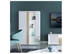 Vitrine 1 Porte Blanc Laqué/ Chêne Doré - STAIN