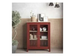 Vitrine 2 Portes Rouge/Bois - VOLCAN