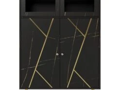 Vitrine Avec 2 Portes En Verre Et éclairage LED - Décorée De Rayures Dorées - Hauteur 180cm - Noir -Fren Soldes Boutique vitrine 21224069