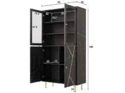 Vitrine Avec 2 Portes En Verre Et éclairage LED - Décorée De Rayures Dorées - Hauteur 180cm - Noir -Fren Soldes Boutique vitrine 21224071