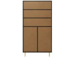 Vitrine Avec 2 Portes En Verre Et éclairage LED - Décorée De Rayures Dorées - Hauteur 180cm - Noir -Fren Soldes Boutique vitrine 21224079