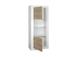 Vitrine 1 Porte Blanc/Chêne Clair à LEDs - MARKS -Fren Soldes Boutique vitrine 21862891