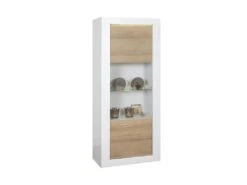 Vitrine 1 Porte Blanc/Chêne Clair à LEDs - MARKS -Fren Soldes Boutique vitrine 21862893