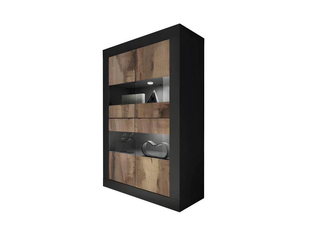 Vitrine 4 Portes Noir Mat/Bois Fumé à LEDS - MATERA 2 Vitrine 4 Portes Noir Mat/Bois Fumé à LEDS - MATERA – Image 2