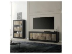 Vitrine 4 Portes Noir Mat/Bois Fumé à LEDS - MATERA 7 Vitrine 4 Portes Noir Mat/Bois Fumé à LEDS - MATERA -Fren Soldes Boutique vitrine 21862903