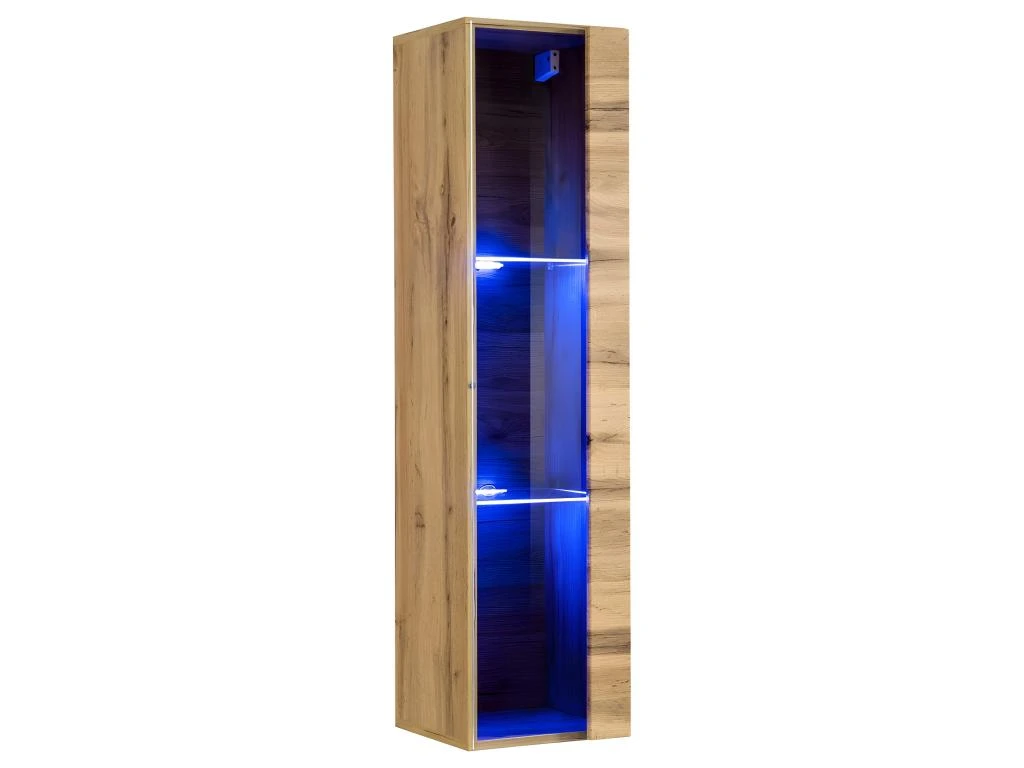 Vitrine Suspendue Coloris Chêne Petit Modèle Avec 1 Porte Vitrée Et éclairage LED Inclus. Collection SWITCH. 1 Vitrine Suspendue Coloris Chêne Petit Modèle Avec 1 Porte Vitrée Et éclairage LED Inclus. Collection SWITCH.