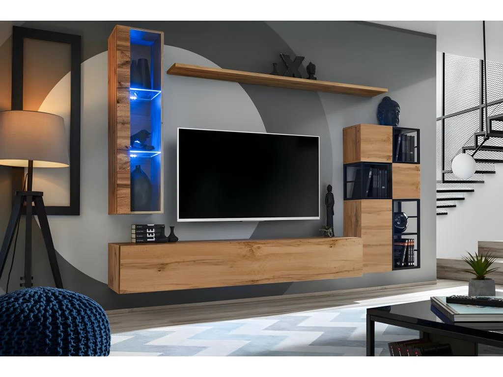 Vitrine Suspendue Coloris Chêne Petit Modèle Avec 1 Porte Vitrée Et éclairage LED Inclus. Collection SWITCH. 2 Vitrine Suspendue Coloris Chêne Petit Modèle Avec 1 Porte Vitrée Et éclairage LED Inclus. Collection SWITCH. – Image 2