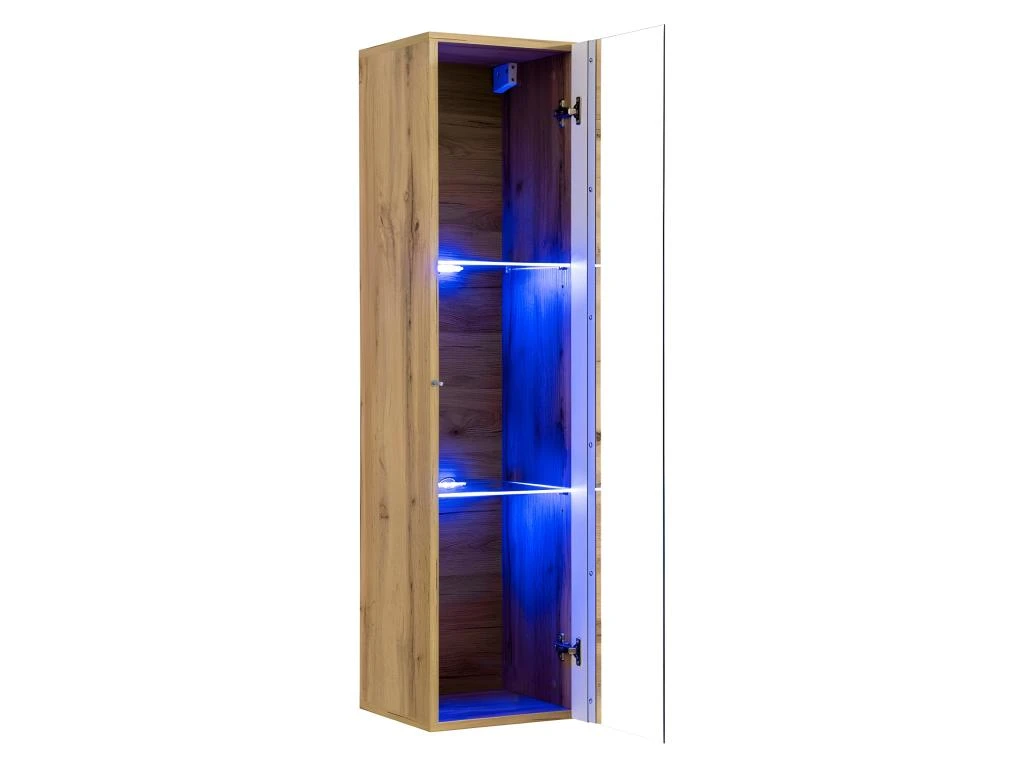 Vitrine Suspendue Coloris Chêne Petit Modèle Avec 1 Porte Vitrée Et éclairage LED Inclus. Collection SWITCH. 3 Vitrine Suspendue Coloris Chêne Petit Modèle Avec 1 Porte Vitrée Et éclairage LED Inclus. Collection SWITCH. – Image 3