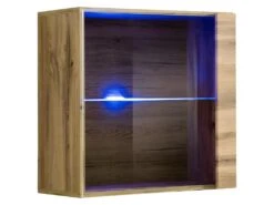 Vitrine Carrée Suspendue Coloris Chêne Clair Avec 1 Porte Vitrée Et éclairage LED Inclus. Collection SWITCH.