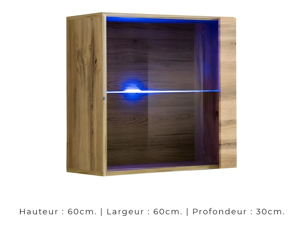Vitrine Carrée Suspendue Coloris Chêne Clair Avec 1 Porte Vitrée Et éclairage LED Inclus. Collection SWITCH. 2 Vitrine Carrée Suspendue Coloris Chêne Clair Avec 1 Porte Vitrée Et éclairage LED Inclus. Collection SWITCH. – Image 2