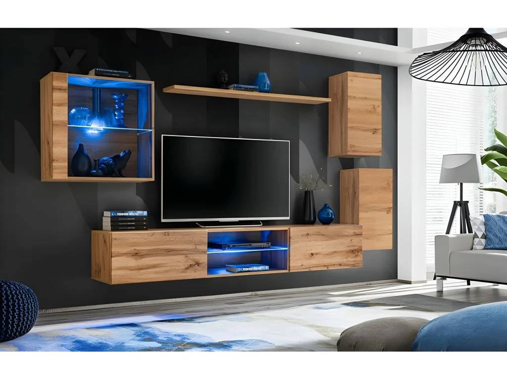 Vitrine Carrée Suspendue Coloris Chêne Clair Avec 1 Porte Vitrée Et éclairage LED Inclus. Collection SWITCH. 3 Vitrine Carrée Suspendue Coloris Chêne Clair Avec 1 Porte Vitrée Et éclairage LED Inclus. Collection SWITCH. – Image 3