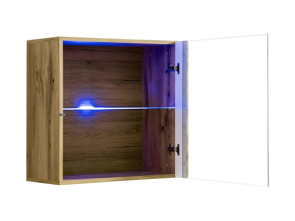 Vitrine Carrée Suspendue Coloris Chêne Clair Avec 1 Porte Vitrée Et éclairage LED Inclus. Collection SWITCH. 4 Vitrine Carrée Suspendue Coloris Chêne Clair Avec 1 Porte Vitrée Et éclairage LED Inclus. Collection SWITCH. – Image 4