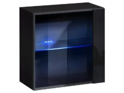 Vitrine Noire Carrée Suspendue Avec 1 Porte Vitrée Et éclairage LED Inclus. Collection SWITCH.