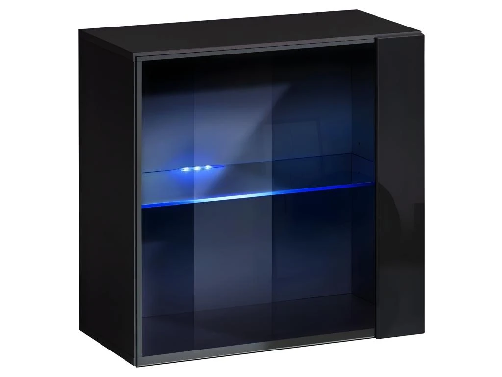 Vitrine Noire Carrée Suspendue Avec 1 Porte Vitrée Et éclairage LED Inclus. Collection SWITCH. 1 Vitrine Noire Carrée Suspendue Avec 1 Porte Vitrée Et éclairage LED Inclus. Collection SWITCH.