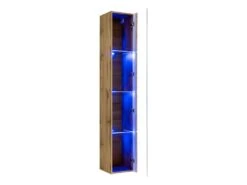 Vitrine Suspendue Coloris Chêne Wotan Avec 1 Porte Vitrée Et éclairage LED Inclus. Collection SWITCH. -Fren Soldes Boutique vitrine 22140393