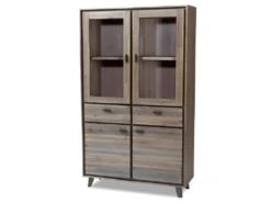 Marla Vitrine Avec 4 Portes Et 2 Tiroirs, En Bois D'acacia Marron/gris.