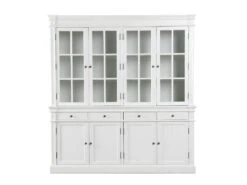 Amaretta Armoire Vitrine 4 Portes, Vieux Blanc, Vintage Patiné, Largeur 186 Cm, Hauteur 200 Cm.