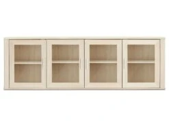 Veneto Vitrine Avec 4 Portes Vitrées à Accrocher Au Mur, Finition Chêne Délavé Blanc.