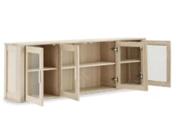 Veneto Vitrine Avec 4 Portes Vitrées à Accrocher Au Mur, Finition Chêne Délavé Blanc. -Fren Soldes Boutique vitrine 22152127