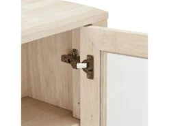 Veneto Vitrine Avec 4 Portes Vitrées à Accrocher Au Mur, Finition Chêne Délavé Blanc. -Fren Soldes Boutique vitrine 22152131