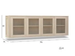 Veneto Vitrine Avec 4 Portes Vitrées à Accrocher Au Mur, Finition Chêne Délavé Blanc. -Fren Soldes Boutique vitrine 22152133