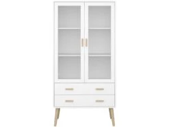Pavis Vitrine, 2 Portes Et 2 Tiroirs, En Blanc.