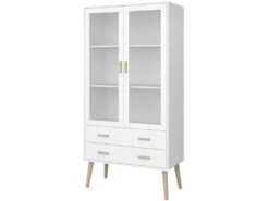 Pavis Vitrine, 2 Portes Et 2 Tiroirs, En Blanc. -Fren Soldes Boutique vitrine 22152223
